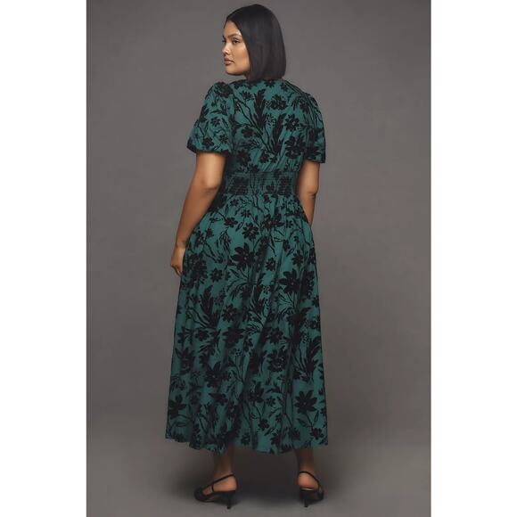 NWT Anthropologie The Katerina Button-Front Dress $198 XXS 00 Dark Green Floral - Picture 6 of 7